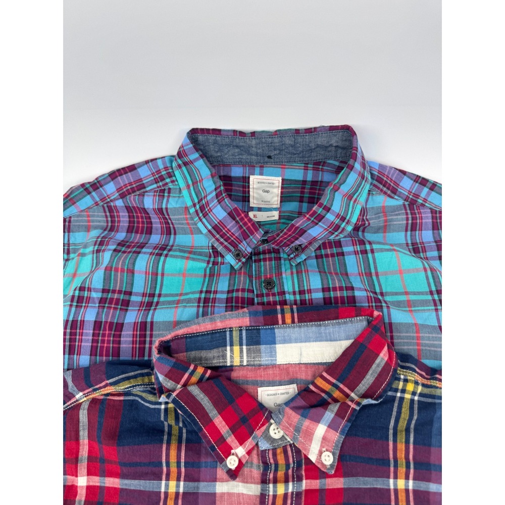 Gap Plaid Lot Shirts Mens XL Multicolor Teal Red Cotton Bundle 2 Pack Button Up - Picture 8 of 16